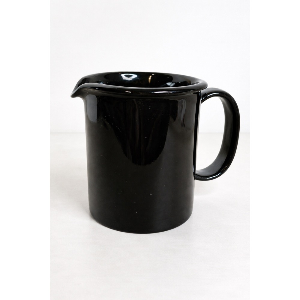 Black Ceramic Pitcher Modern Minimalist Gloss Glaze Utility Jug Unmarked‎